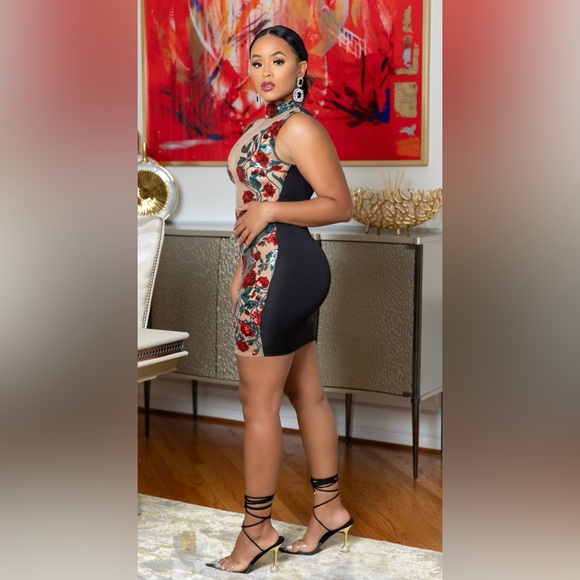 Red Sequin Flowers & Mesh Dress - Picture 4 of 15